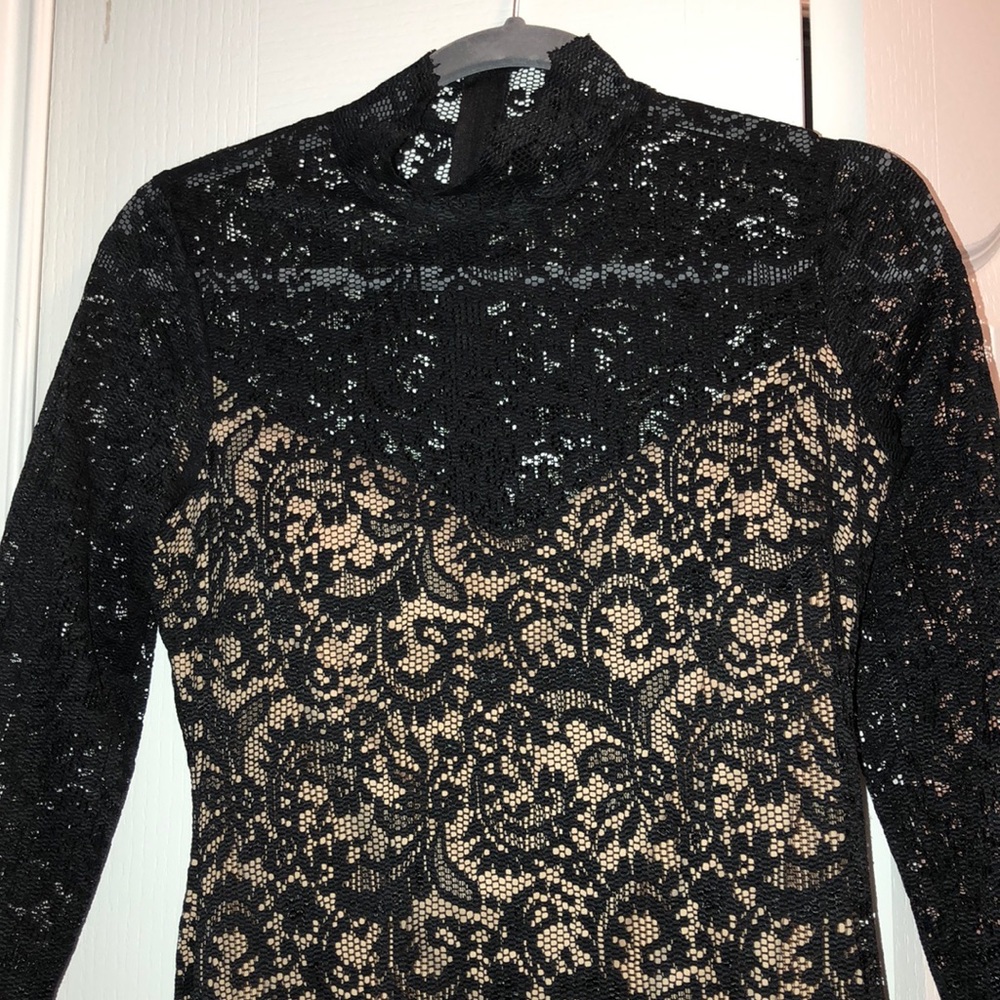 Bisou Bisou lace long sleeve dress black